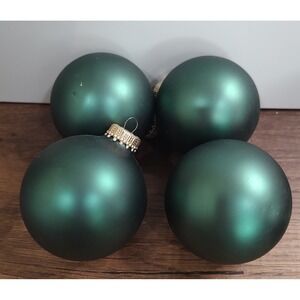 Vintage HD Blown Glass Christmas Ornaments Lot Of 4 Satin Matte Forest Green A17